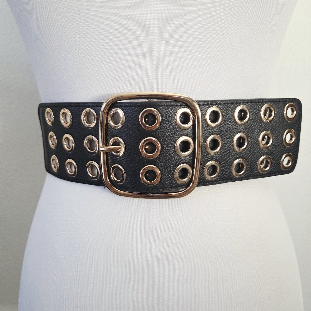 Stretchy Black Belt With Eyelet Decor - Picture 3 of 7